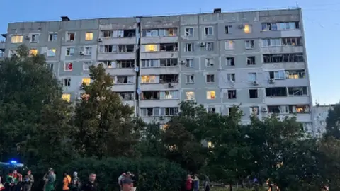 Ukraine's Ministry of Internal Affairs A building damaged by the missile attack in Zaporizhzhia