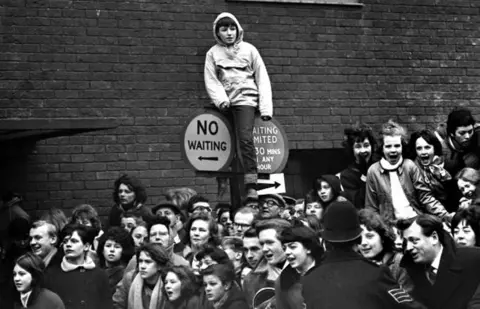 Ian Wright Beatles fans outside Stockton Globe