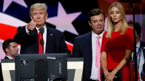 Reuters Donald Trump gives a thumbs up next to his campaign manager Paul Manafort and Ivanka Trump