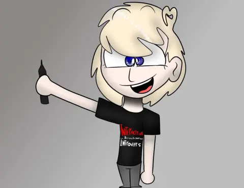 Jessi C'Artoon Cartoon of smiling girl with a pen