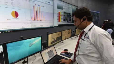 Getty Images Control and command centre of Bhopal smart city project inaugurated in May 2018 in Bhopal in Madhya Pradesh state