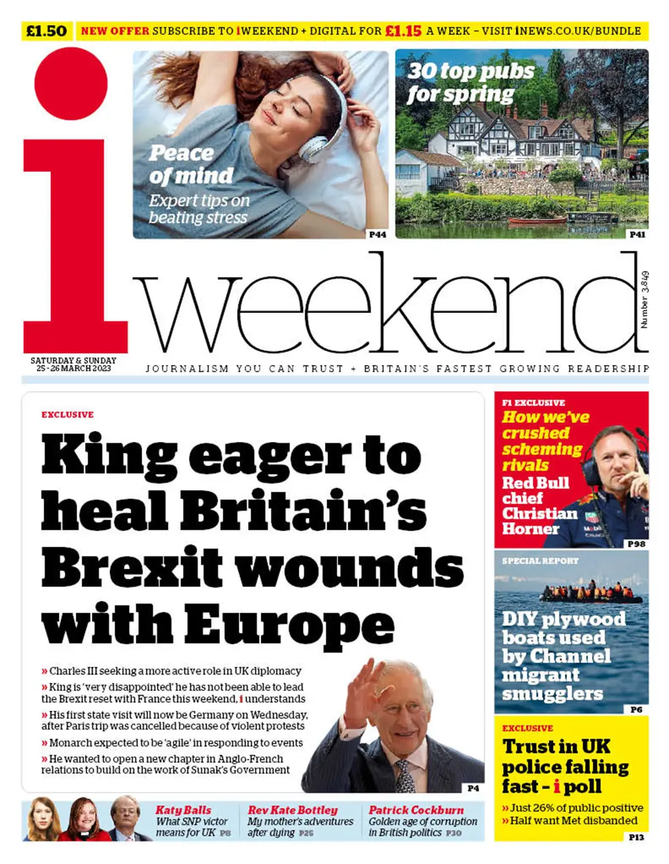 Front page of i, 25/03/2023