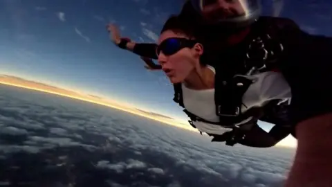 Woman on tandem skydive