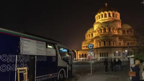 AFP The duo's blue battle-bus has symbolised their journey around Bulgaria