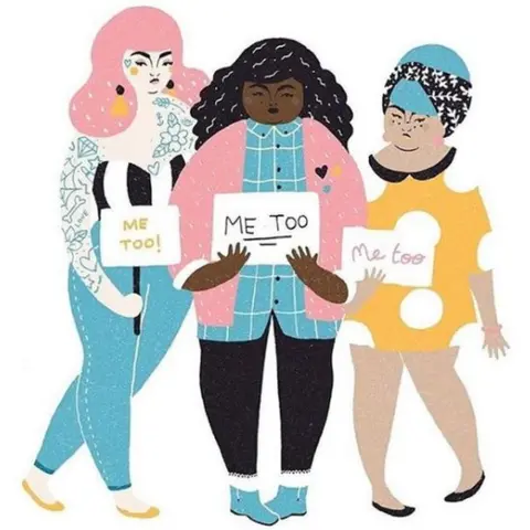 @taraobrienillustration Illustration of three women holding signs which read "Me Too"