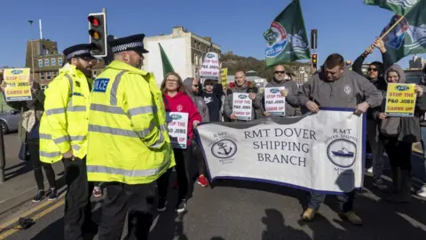 Getty Images P&O workers in Dover protest their sacking