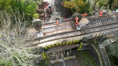 Network Rail Engineers repairing Fosters Bridge in Ketton on 18 November