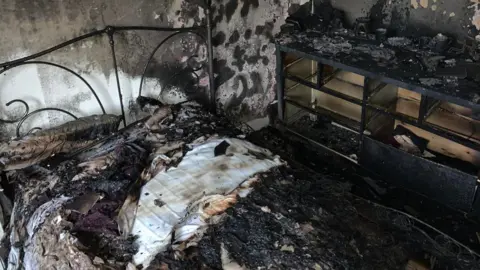Fire damaged bedroom