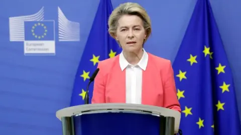 Reuters European Commission President Ursula von der Leyen gives a press statement
