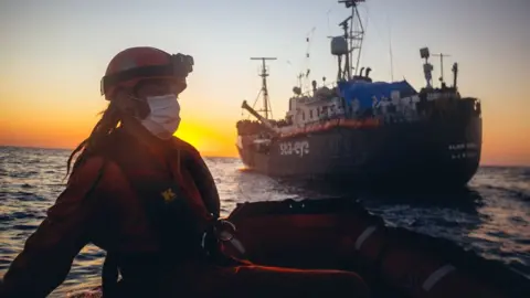 Getty Images A handout picture released by German migrant rescue NGO Sea-Eye and taken on 6 April 2020