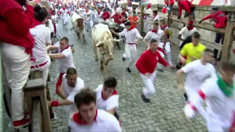 People running with bulls