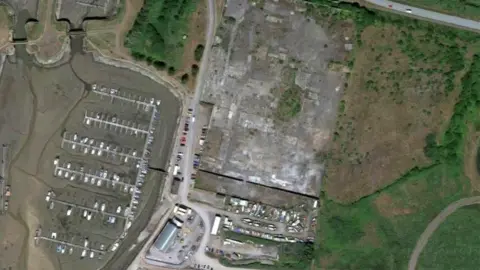 Google Aerial view of Burry Port harbour and former Grillo factory site