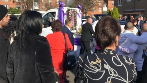 Miriam Saleh's coffin was driven through the streets of her home