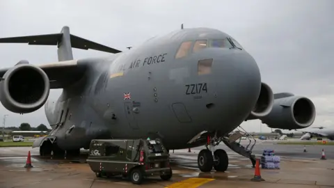 PA RAF C-17 Globemaster III being loaded at Brize Norton