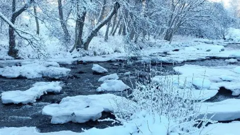 WEATHER WATCHERS / RAYMOND Snowy scene by riverside