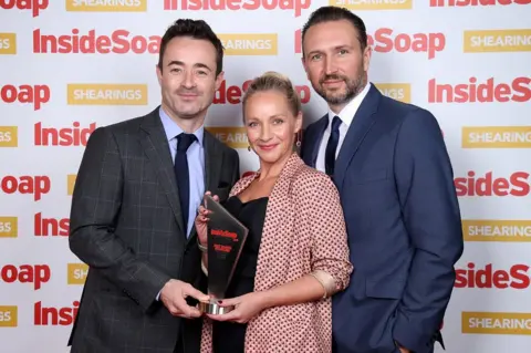 Getty Images Joe McFadden, Kaye Wragg, Alex Walkinshaw at the Inside Soap Awards 2018