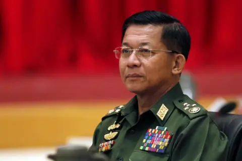 EPA Myanmar's military commander-in-chief Senior General Min Aung Hlaing during a high-level meeting at the President's resident office in the capital Naypyitaw, Myanmar, 31 October 2014.