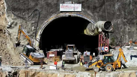 Getty Images Rescue equipment at the mouth of the tunnel