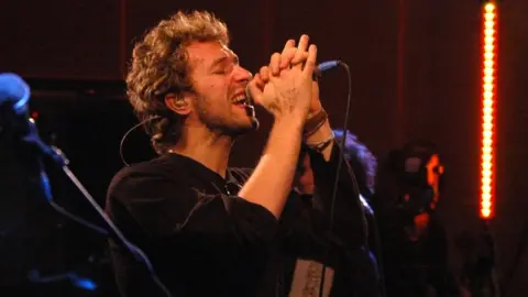 Coldplay's Chris Martin performing at Maida Vale for a BBC Radio 1 Live Lounge