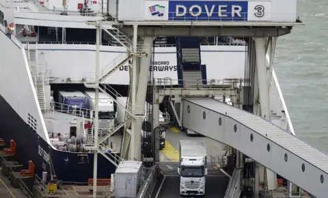 EPA Cars and lorries depart at ferry in Dover