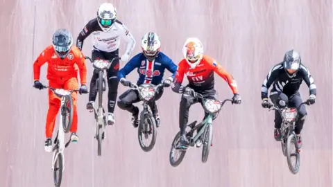 PA Media Riders in Round 1 of the Men's U23 during day one of the UCI BMX Racing World Cup event in GLASGOW.