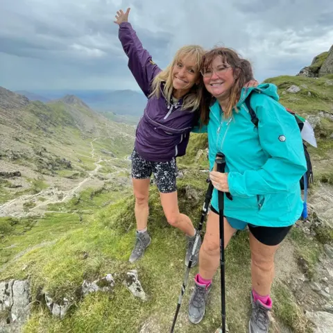 BBC/CTVC Amanda Lovett with fellow pilgrim Michaela Strachan