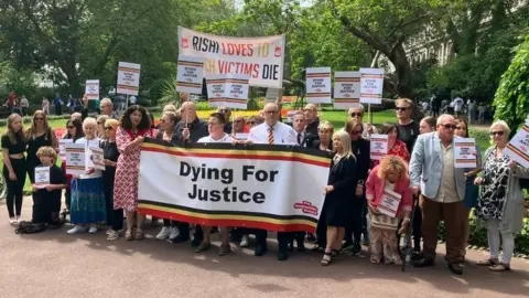 The Haemophilia Society protesting abut the lack of compensation from the Contaminated Blood Inquiry on 26 July 2023