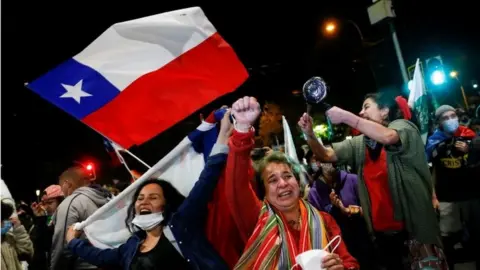 Reuters Supporters of the "I Approve" option react after hearing the results of the referendum on a new Chilean constitution in Valparaiso, Chile, October 25, 2020.