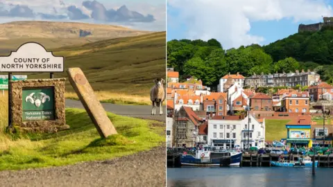 Getty Images North Yorkshire sign (left), Scarborough (right)