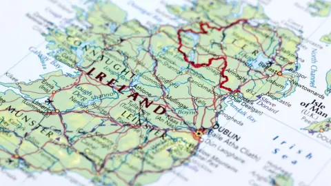 Getty Images A map of Ireland, with the border separating the Republic of Ireland and Northern Ireland highlighted in bold red