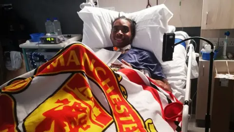 Family handout James in hospital after the attack