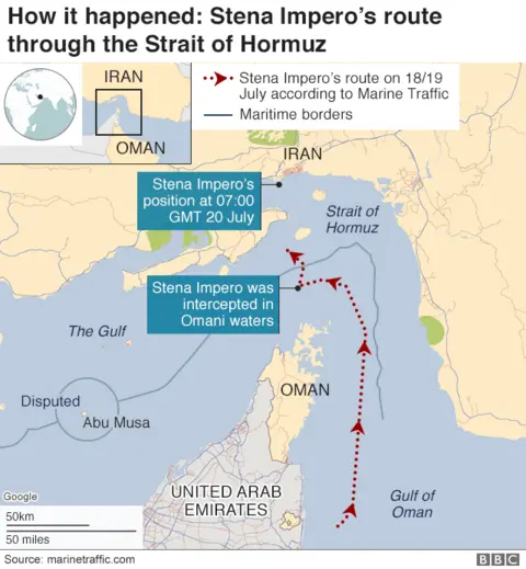 Graph showing where the Stena Impero was intercepted