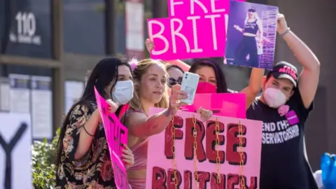 Reuters Supporters of singer Britney Spears gather outside a courthouse