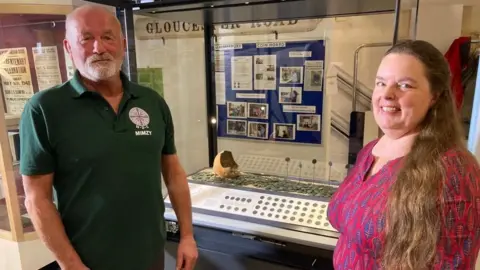 BBC Mimzy, who discovered the coins, and Athelstan Museum's Maria Marsh with the coins on display