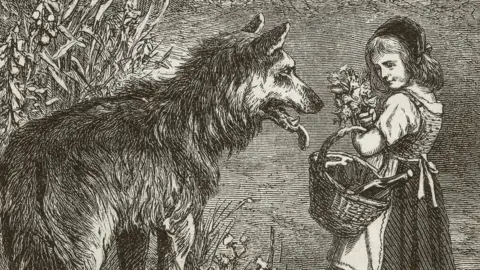 Getty Images Little Red Riding Hood, wood engraving, published in 1873 - stock illustration