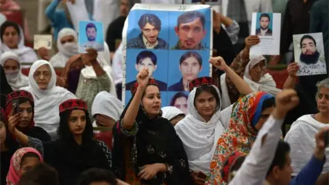 AFP Demonstrators of Pashtun Protection Movement gather at a public rally in Peshawar on April 8, 2018.