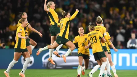 Getty Images The Matildas celebrate a goal