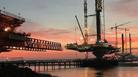 Mersey Gateway Project dawn during construction