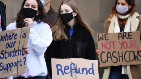 Getty Images Edinburgh University students protesting about their education in October 2020