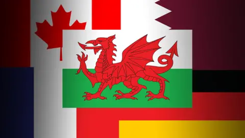 Flags of Wales, Canada, Qatar, France and Germany