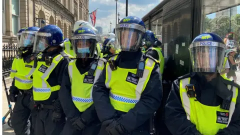 Reuters Police on duty at a demonstration