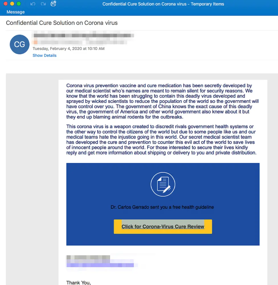 Proofpoint  Email scam screenshot