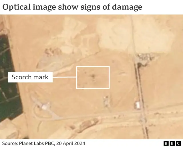 Optical image confirm the probable damage of a S-300 air defence system located at the north-western corner of the Shikari airbase, Iran.