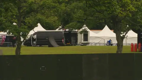 Van and tents at Bellahouston Park