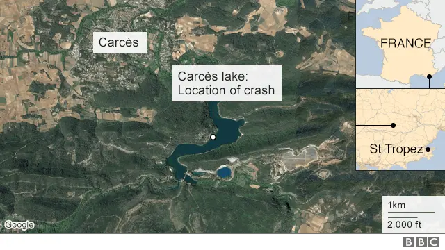 Map showing approx location of crash