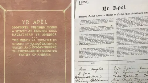 WCIA / Temple of Peace Archives book cover and petition pages inside