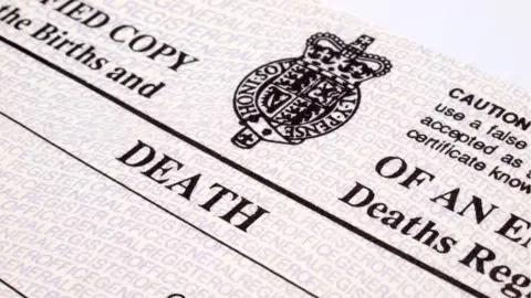 Getty Images A death certificate on registration of death