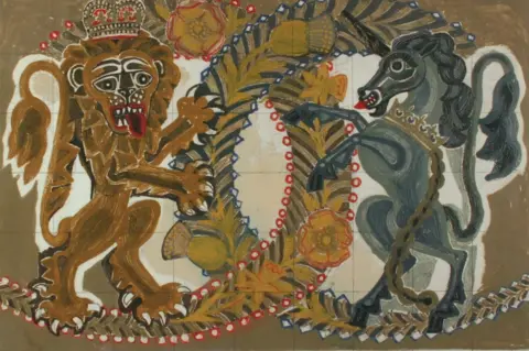 The Edward Bawden Estate Edward Bawden (1903—1989) Brussels Exhibition Mural of the Royal Arms of England, 1958, oil and pencil on paper