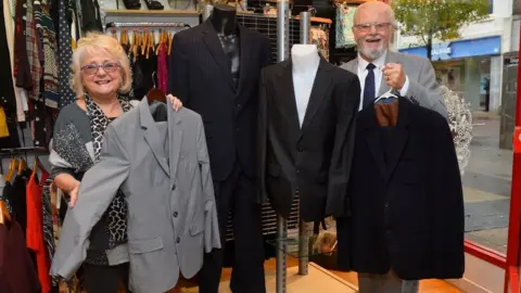 BHF Irene and Meyrick with son Michael Sheen's suits