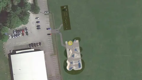 Maverick Aerial design image of skate and parkour area next to a car park